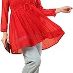 Women's Hand Embroidered Lucknowi Chikankari Short Georgette Peplum Gown-image-7