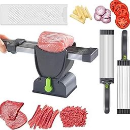 Fresh Meat Slicer, Thickness Adjustable, Stainless Steel Kitchen Cleaver Knife Set with Block, Manual Fresh Meat Cutter Jerky Slicer for Beef Pork, Cooking BBQ Hot Pot-picture-6