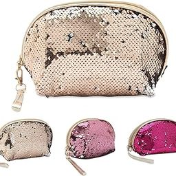 NFI essentials Women's And Girl's Sequin Design Stylish Pouches For Makeup Accessories; Cosmetic Make Up Pouch, Travelling Stylish Pouch For Women, 13.5 Cm, Gold-image-2
