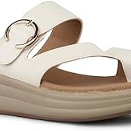 Womens Cream Solid Round Toe Casual Flats Slide Sandal-image-36