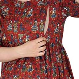 Women's Rajasthani Print Rayon Maternity Gown Feeding Kurti – Comfortable & Stylish for New Moms-image-9