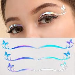 S.A.V.I 3 Pairs Holographic Silver AB, Eye Makeup, Butterfly Eyeliner Mask Self-adhesive Sticker, Trending Fashion for Women Girls Events Party Club Weddings-35