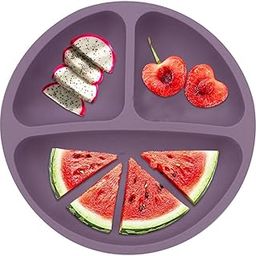 Xacton Silicone Suction Plates I Baby Feeding with 3 Strong Suction Cups I BPA Free, Dishwasher, Freezer & Microwave Safe I Unbreakable I Silicon Grip I Deep Divided for Baby & Toddlers (Purple)-17
