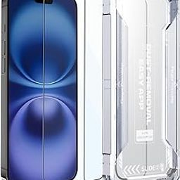 Affix 2 Pack for iPhone 16 Plus /iPhone 15 Plus Tempered Glass, Screen Protector Guard with Easy Fix Auto Dust-Elimination Tool, 9H Hardness Shatterproof, Edge to Edge Coverage HD Clear Scratch Resistant-0
