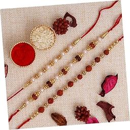 eCraftIndia Set of 3 Pearl, Diamond, Rudraksha Designer Rakhis with Roli Chawal Pack - Rakhi for Brother, Bhaiya, Bhai-61