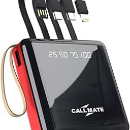 Callmate 10000mAh Power Bank,15W Fast Charging| Buit-in 3-in-1 Cables | 4 Output Ports and 2 Input | Digital Display | LED Torch| for iPhone, Smartphones & Other Devices (Red, Lithium Polymer)-6
