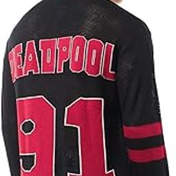 Air 1.0 Official Marvel Merchandise Deadpool Men's Typography Oversized Fit Full Sleeve Polo Neck Cotton Sweater-image-65