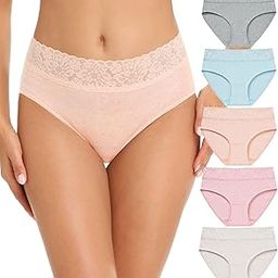 Womens Underwear Cotton Bikini Panties Lace Soft Hipster Panty Ladies Stretch Full Briefs 5 Pack-picture-39
