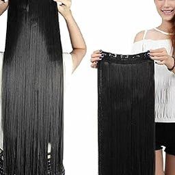 22 inch Straight Natural Black Long Hair Extension Pack of 1, Hair Accessories For Women/Girls 22 inch 5 snap tic tac Clip based hair extension wig false/fake hair just like real human hair-image-93