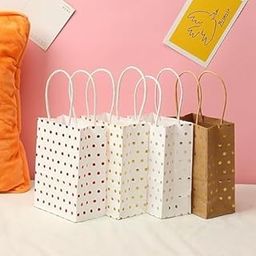 Rich Decoration Kraft Paper Gift Bags Paper Colourfull Gold Dots Bag Takeaway Return Gifts Gold Dot Pattern Packaging Party Paper Bags 6 Pcs-image-95