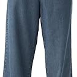 Pull on Denim: Mid Blue Women and Girls Drawstringed Solid Cotton Blend Straight Fit Jeans-image-82