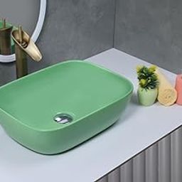 SORATH SANIWARE Ceramic Tabletop Wash Basin | Designer Rectangular Countertop Sink for Bathroom & Vanity | Marble Finish Modern Washbasin (18 x 13 x 5.5 Inch)-image-5
