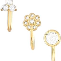 Set of 3 Gold Tone Cubic Zirconia Contemporary Brass Clip On Nose Pins For Women-ZPFK17363-98