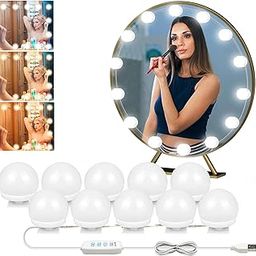 BONZELLA LED Mirror Lights, Hollywood Style Vanity Light With 10 Dimmable Bulbs - 3 Color Modes & Adjustable Brightness, USB LED Lights for Makeup Dressing Table Room Bathroom-21