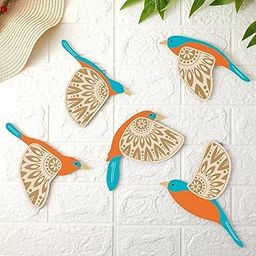 Luvkushcart Wooden 3D 5 Pieces Birds for wall decor.Wood Bird Folk Art Wall Hanging Art Decoration Item for Living Room, Bedroom, Drawing Room, Dining Room & Office-image-55