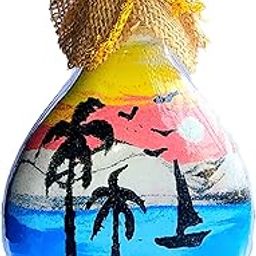Sand Art Bottle with Beach Scene, Handmade Tropical Palm Trees and Sailboat with falling sand, Miracle Sand Art Bottle for home decor.-22