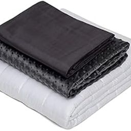 Mysa Sleep 100% Cotton Weighted Blanket and Duvet Covers + Hot and Cold Duvet Cover Set (3 Pieces) (White, 56'' x 80'' 15 lbs Weighted Insert + Grey Minky Duvet Cover + Grey Cotton Duvet Cover)-image-57