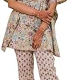 Women's Pastel Grey Vine Print Cotton Kaftan Co-ord Set | Top & Pant Set with Pocket | Summer Ethnic Wear | Relaxed Fit Loungewear for Women-image-19