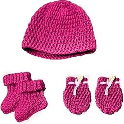 Saca Handmade New-born Baby woollen Cap, Mitten and Booties Combo Set | Infant Cap Set | Mittens Set | Bootie Set | Kids Gloves & Socks Set | Baby Gift Set | 0-3 Months-16