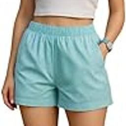 Women's Light Blue Cotton Lounge Shorts with White Polka Dots, Soft Elastic Waistband, Summer Casual Wear-image-95