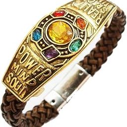 Bracelets for Men and Boys Black Leather Bracelet for Men Avengers Infinity War Thanos 6 Gauntlet Power Stones Leather Bracelet for Boys and Men-24