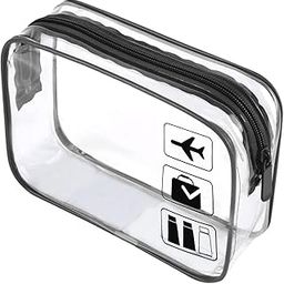 Clear Travel Toiletry Bag TSA Approved Quart Size for Airport Carry-On Liquids, Cosmetics, Shower Essentials - Plastic Pouch, Black (Width: 16 Cm)-image-81