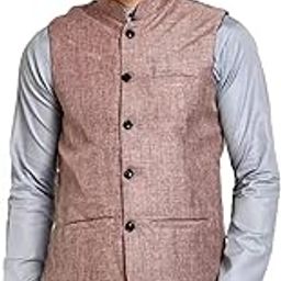Men's Cotton Linen Nehru/Modi Waistcoat Jacket for Occasion khm-01 (Medium_Pack of 1) (Maroon)-picture-4