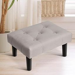 JUMBO CRAFTS Footstool Rectangle Ottoman Velvet Soft Footrest Ottoman with Wood Legs,Sofa Footrest Extra Seating for Living Room Small Stool for Living Room Couch Pets - (Grey 2)-image-10