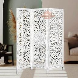 Home & Goods International Wooden Room Divider Partition - Foldable Wood Screen Separator for Living Room, Bedroom, Office, Restaurant || Round Panel Design, White - 3 Panel-picture-17