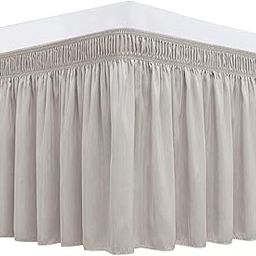 Biscaynebay Wrap Around Bed Skirts with Adjustable Elastic Belts, Elastic Dust Ruffles, Easy Fit Wrinkle & Fade Resistant Silky Fabric, Linen for King & California King Size Beds 18 Inches Drop-image-4