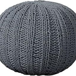 CC Home Furnishings 20" Solid Gray Hand Knitted Round Pouf Ottoman-image-87