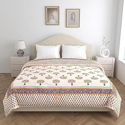 WORLDNEX 400 TC Pure Cotton Jaipuri Design Printed Lightweight Double Bed Quilt/Razai/Rajai, 85 x 100 Inches, Soft & Cozy Bedding for All Seasons (Design-D-02)-image-21