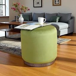 ShadowKart Ottoman Stool for Living Room | Pouffes for Sitting Velvet Ottoman | Foot Rest Ottoman stools | Pouf for Office Home Decor & Dressing Table, 16x16x18 Inch, (Balck Patti Line-Light Green)-image-83