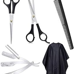 GutarGoo® 5 Pcs Professional Hair Cutting Scissors Set; Thinning/Trimming Shears, Sharp Barber Styling Scissors,Salon Barber Folding Shaving Razor for Men,Grooming comb, Hair cutting cape/apron-image-91