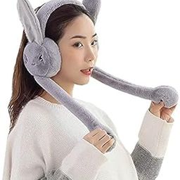 Premium Foldable (With Blinking Light) Moving Earmufuffs With Rabbit Ear In Winter Windproof Girls Ear Warmer (Grey)-image-26