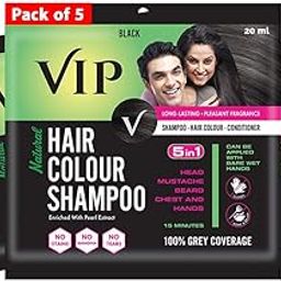 VIP Hair Colour Shampoo Black, 20 ml Pack of 5 | Men's Hair Color 100% Grey Hair Coverage for Beard, Moustache, Chest and Hand Hairs | Alternative to Traditional Hair Dye Shampoo-picture-46