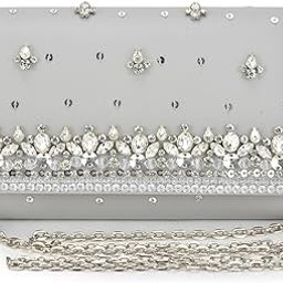 womens clutch bag silver wedding,dinner,party purse for women (Grey)-image-107