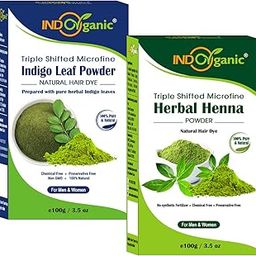 Indo Organic Pure and Natural Herbal Henna with Indigo Powder for Natural Hair Colour & Hair Growth (100 +100 gm) - 200 gm-image-62