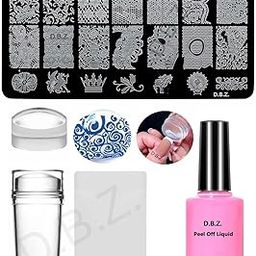 D.B.Z. Nail Art Stamping Kit – 1 Pc Nail Stamping Templates, 1 Pc Liquid Latex Peel Off Tape, 1 Stampers with 2 Scrapers, Nails Art Stamping Kit Manicure Tool-78