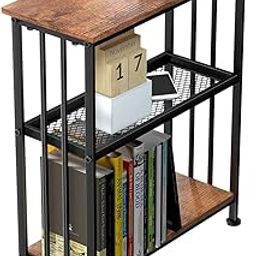 INDIAN DECOR. 46174 Vintage End Table Simple Rustic Side Table With 3-Tier Storage Shelf, Narrow Nightstand Coffee Table For Small Spaces, Living Room, Entryway, Bedroom, Metal Frame (18X11X24 Inch)-image-69