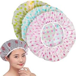 Bathroom Adjustable Waterproof Elastic Shower Caps Body Parlor Head Cover Plastic Shower Cap for Women's (Multi-color) (Pack Of 3)-image-71
