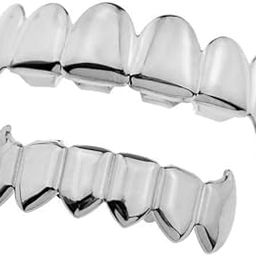 ATORSE 2x18K Golden Plated Grills 6 Fang Teeth Grill Set Cosplay Silver-30