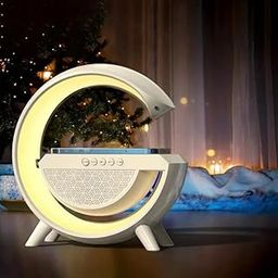 G-Shaped 3-in-1 Night Light Bluetooth Speaker with 15W Wireless Mobile Charger G-lamp, Rechargeable LED Phone Charging Desk Lamp G-Shape Speaker, Bedside Lamp for Bedroom, Room Decor, Gift (Multi)-image-48