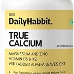 DailyHabbit True Calcium With Magnesium, Zinc, Vitamin D3 & K2 With Alfalfa Leaves Extracts For Healthy Bones, Muscles & Joints, 60 Vegetarian Tablets-image-6