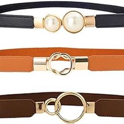 Pack Of 3 Women’s Stretchable Waist Belt With Golden Buckle – Elegant And Versatile Design For Dresses And Skirts(Black&Brown&Coffee)-picture-1
