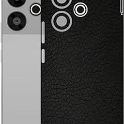 AtOdds Mobile Skin Sticker Wrap | Compatible for Poco M6 Plus (5G)| Scratchproof Matte Finish | Full Coverage for All Sides & Camera Protection (Black Leather)-image-45
