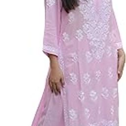 Women's Cotton Blend Lucknowi Embroidered Chikankari Straight Kurta with Pant Set-image-3