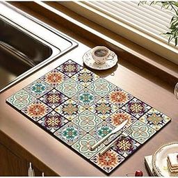 Dish Drying Mat for Kitchen Counter Hide Stain Super Absorbent, Non-Slip, Heat-Resistant, Great for Dishes,Rack Pad, Kitchen Counter, Coffee Maker, Coffee Item (Brown_Multi, 40x50cm)-29