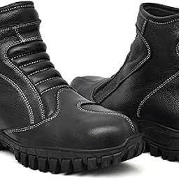 Biker Boots : Side-Zip Black Leather Boots with Memory Foam Foodpad & Steel Toe. Article-709black-image-69
