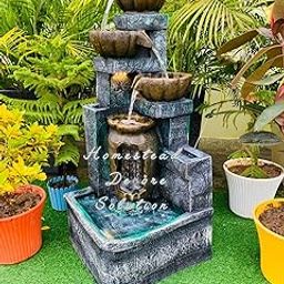Homestead Decore Solution 4-Tier Cascading Water Fountain 3.5 feet with LED Light, Stone-Look Finish, Indoor Outdoor Decorative Home Decor Living Room Garden Office Fiber Multicolour-image-98